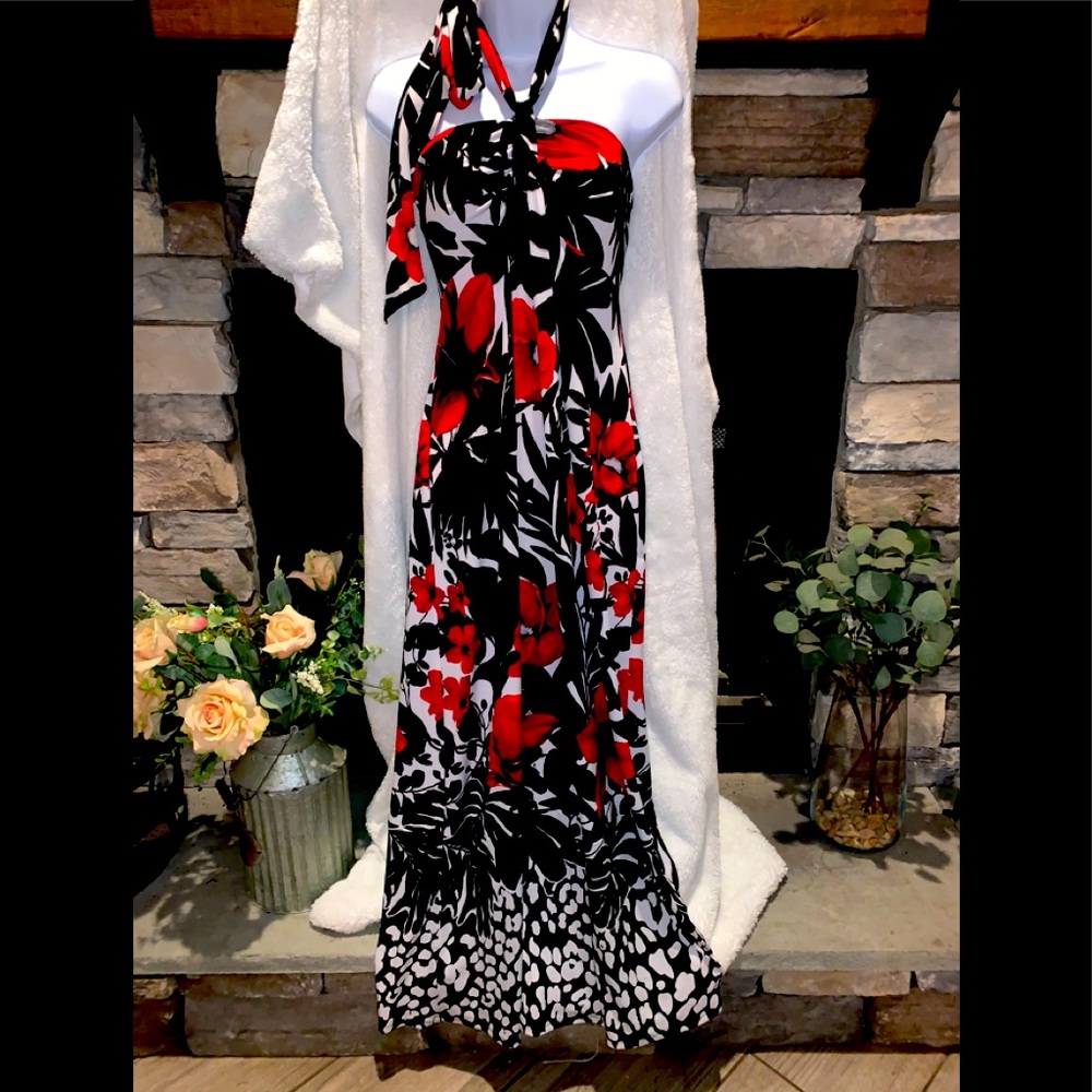 White House Black Market floral maxi halter dress